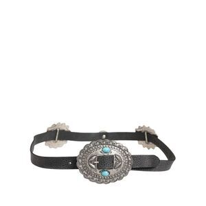 Cavalli Class Black Turquoise Leather Embellished Oval Buckle Women's Belt